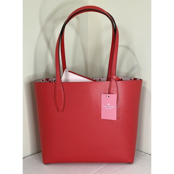 New Kate Spade Small Reversible Tote with Pouch Love Shack Red multi - Picture 3 of 7